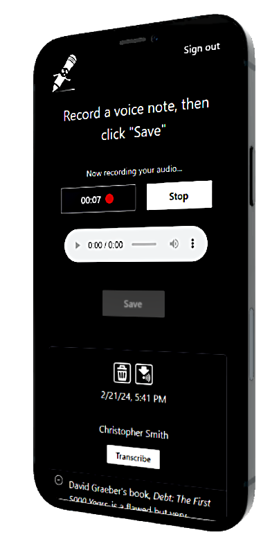 Mockup of Scribert app on a mobile device