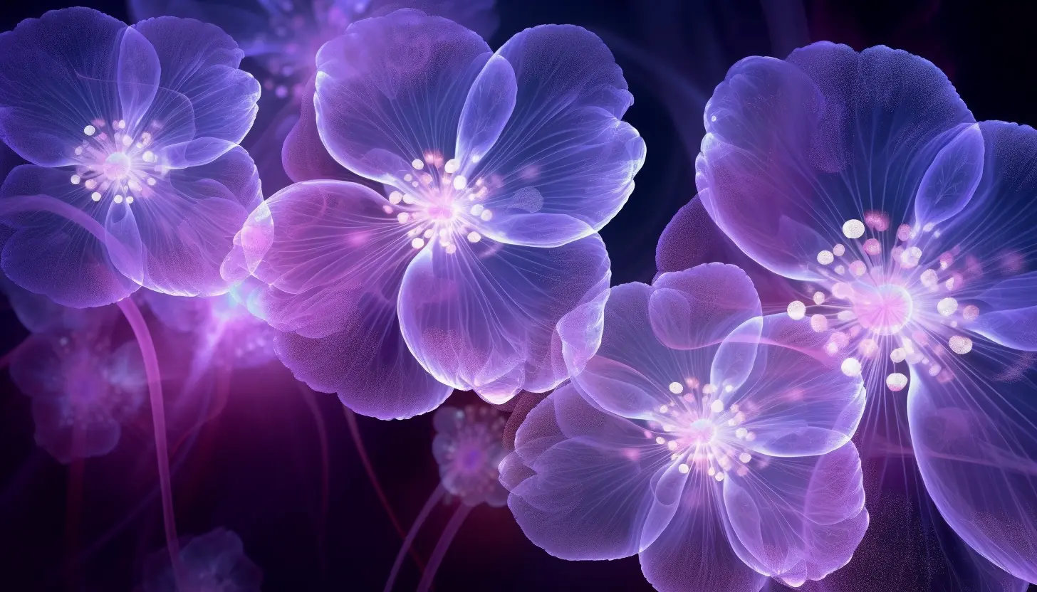 Violet flowers against a black backdrop